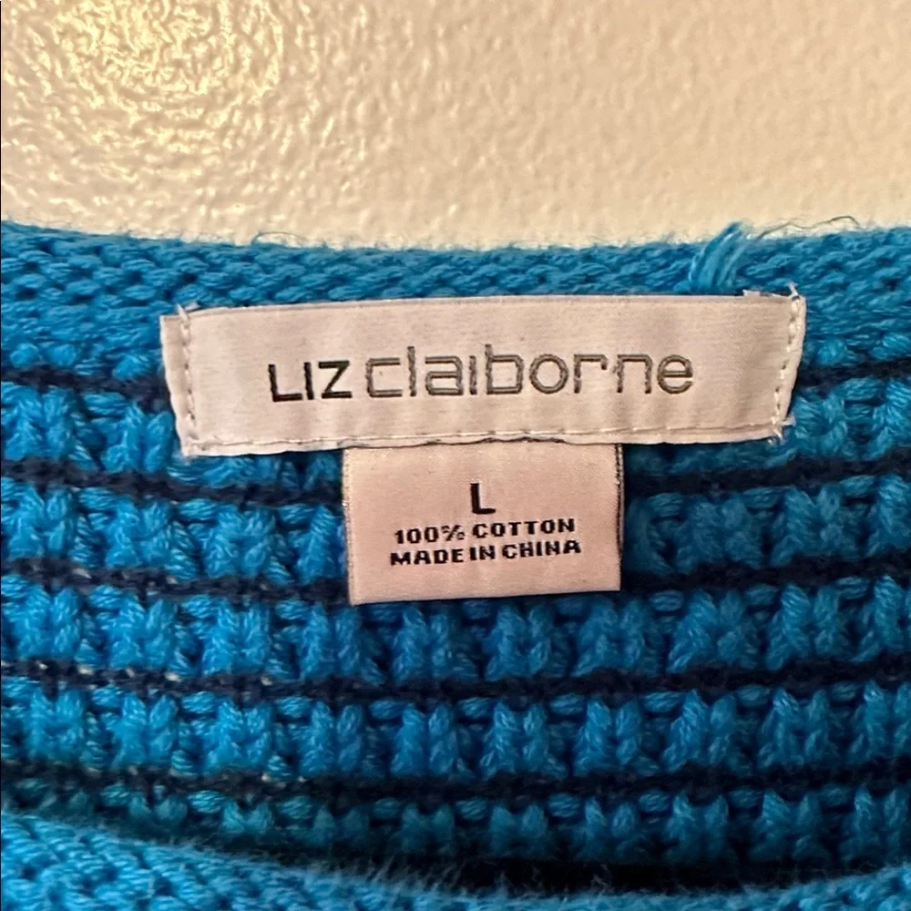 Liz Claiborne Blue Textured Knit Sweater Long Sleeve Pullover Women's Large - Picture 3 of 7